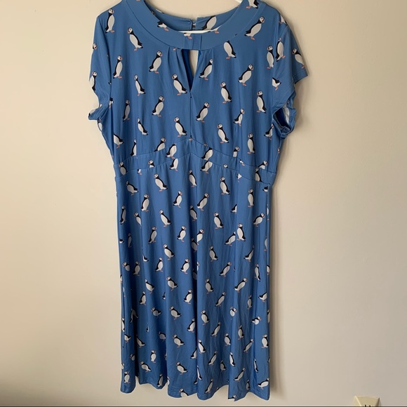 Lindy Bop Juliet Blue Puffin Print Stretchy Vintage Retro Dress - Picture 8 of 8